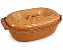 5 Liter Brotbackform oval mit Deckel aus Steingut, 41x27x13 cm - bernsteinbraun mit Farbverlauf, glasiert
