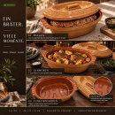 5 Liter Brotbackform oval mit Deckel aus Steingut, 41x27x13 cm - bernsteinbraun mit Farbverlauf, glasiert