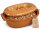 5 Liter Brotbackform oval mit Deckel aus Steingut, 41x27x13 cm - bernsteinbraun mit Farbverlauf, glasiert