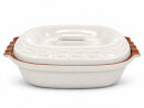 5 Liter Brotbackform oval mit Deckel aus Steingut, 41x27x13 cm - weiß, glasiert