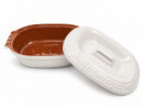 5 Liter Brotbackform oval mit Deckel aus Steingut, 41x27x13 cm - weiß, glasiert