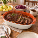 5 Liter Brotbackform oval mit Deckel aus Steingut, 41x27x13 cm - weiß, glasiert