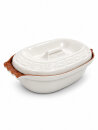 5 Liter Brotbackform oval mit Deckel aus Steingut, 41x27x13 cm - weiß, glasiert