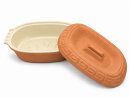 5 Liter Brotbackform oval mit Deckel aus Steingut, 41x27x13 cm - außen unglasiert, innen creme glasiert
