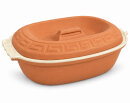 5 Liter Brotbackform oval mit Deckel aus Steingut, 41x27x13 cm - außen unglasiert, innen creme glasiert