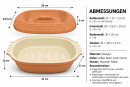 5 Liter Brotbackform oval mit Deckel aus Steingut, 41x27x13 cm - außen unglasiert, innen creme glasiert