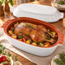 6 Liter Brotbackform – großer ovale Bräter mit Deckel aus Steingut, 43×27×16 cm, weiß glasiert