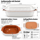 6 Liter Brotbackform – großer ovale Bräter mit Deckel aus Steingut, 43×27×16 cm, weiß glasiert
