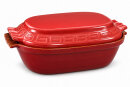 6 Liter Brotbackform – großer ovale Bräter mit Deckel aus Steingut, 43×27×16 cm, rot glasiert