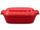6 Liter Brotbackform – großer ovale Bräter mit Deckel aus Steingut, 43×27×16 cm, rot glasiert