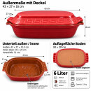 6 Liter Brotbackform – großer ovale Bräter mit Deckel aus Steingut, 43×27×16 cm, rot glasiert