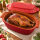 6 Liter Brotbackform – großer ovale Bräter mit Deckel aus Steingut, 43×27×16 cm, rot glasiert