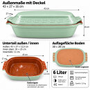 6 Liter Brotbackform – großer ovale Bräter mit Deckel aus Steingut, 43×27×16 cm, grün glasiert
