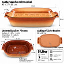 6 Liter Brotbackform – großer ovale Bräter mit Deckel aus Steingut, 43×27×16 cm, bernsteinbraun mit Farbverlauf, glasiert