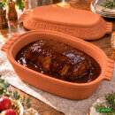 6 Liter Brotbackform – großer ovale Bräter mit Deckel aus Steingut, 43×27×16 cm, unglasiert
