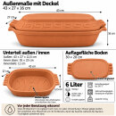 6 Liter Brotbackform – großer ovale Bräter mit Deckel aus Steingut, 43×27×16 cm, unglasiert